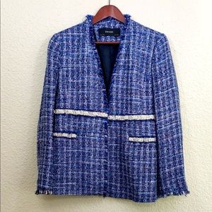 Zara Basic NWOT Blue tweed pearl blazer size XL